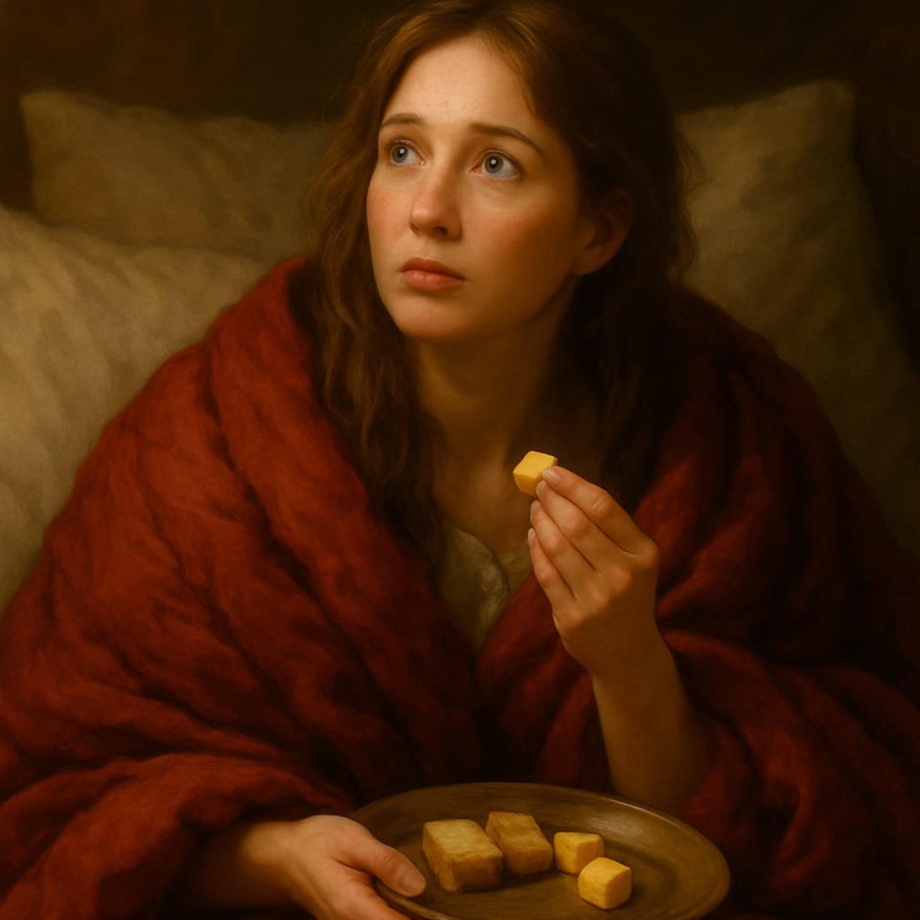 Hanna carefully emerges from under the blankets