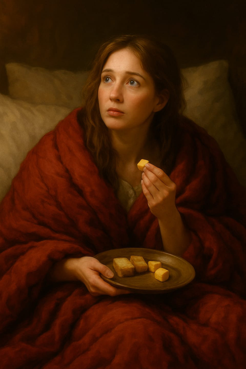 Hanna carefully emerges from under the blankets